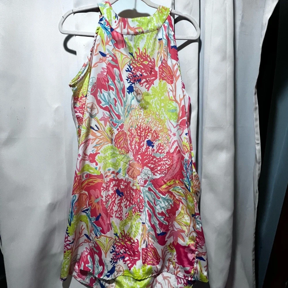 Charlie Paige Coral Reef Print Sleeveless Shift Dress Large Tropical Resort - Picture 2 of 5